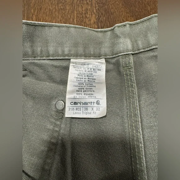 Carhartt Men’s 36X32 Loose Fit Gray Double Knee Canvas Work Pants Distressed